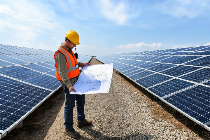 Solar engineer reviewing a PV site plan